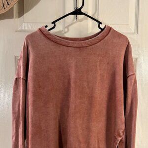 Velocity (L) Pinkish/Redish Long Sleeve, Cold Shoulder, High /Low Sweatshirt